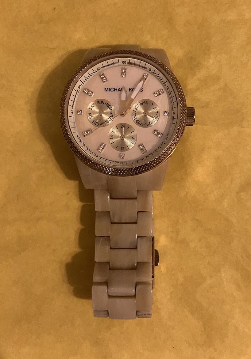 Orologio Cronografo Michael Kors MK 5039 Glitz Corno Perla Acetato Bracciale