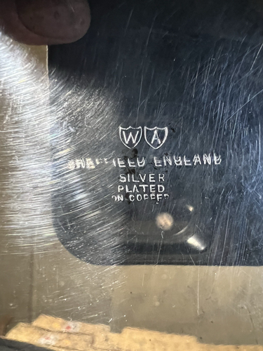 Antico piatto in argento decorato WA Sheffield su piedistallo in rame supporto torta composta - Foto 6 di 12