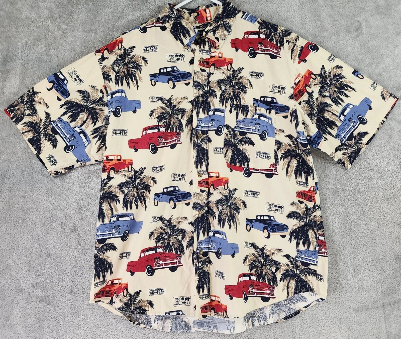 Puritan Shirt Mens Large Multicolor California Truck Palm Tree Casual Button Up
