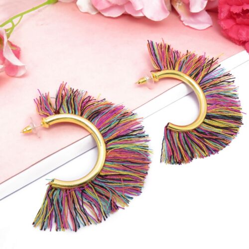 Fashion Multicolored Thread Ear Stud Earrings Elegant Women Jewelry Gift Wedding - Picture 3 of 5