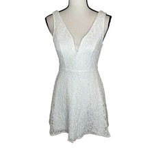 Lulus Womens White Laced V-Neck Sleeveless Back Zip Tank Mini Dress Size XS