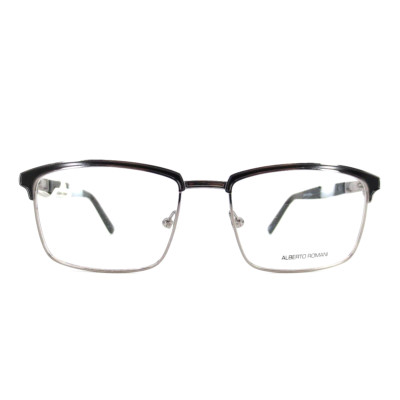 Alberto Romani AR 9000 BK/SI Mens Square Full Rim Eyeglasses Frame 52-17-140