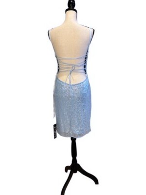 Jovani Light Blue Sweetheart Neckline Sequin Strappy Back Dress Size 6 $440  | eBay