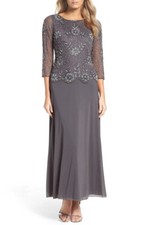 Pisarro Nights Embellished Mesh Gown Sz 4 Smoke