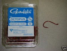 GAMAKATSU OCTOPUS RED FISHING HOOKS 100 PK SIZE 2/0 STOCK #02312-100 RED