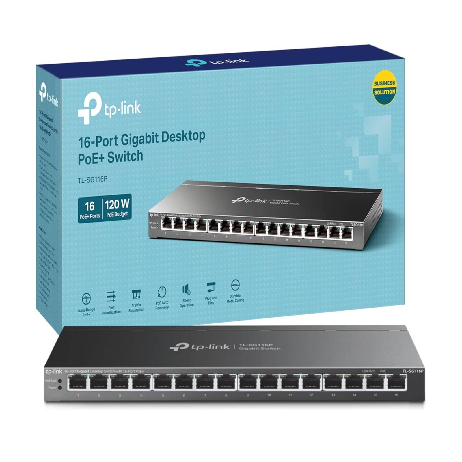 TP-LINK 16-Port Gigabit Desktop Switch with 16-Port PoE+ - (TL-SG116P)