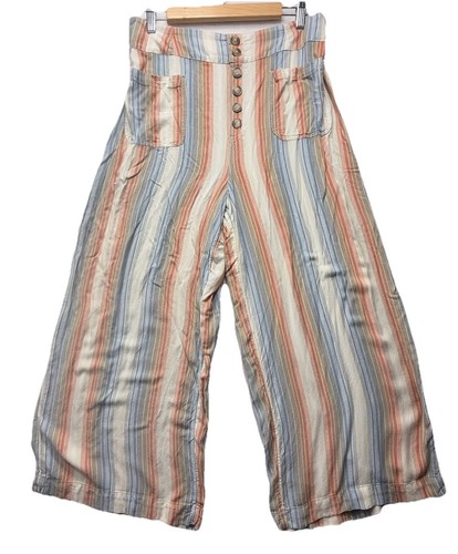 American Eagle AEO Striped High Waisted Wide Leg Pull-On Pants Pockets Button XL