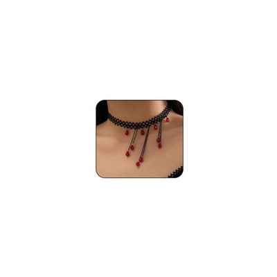 Gothic Blut Tropfen Fransen Halskette, Vintage Kristall Blooddrip Choker Punk Style Mu