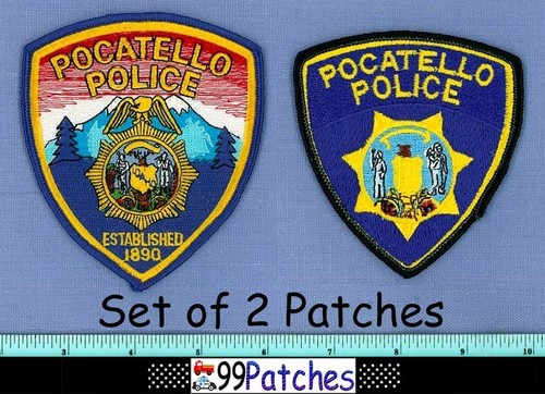 POCATELLO (2 Patches LOT) IDAHO Police Patch COLORFUL MOUNTAIN SUNRISE TREES 4G
