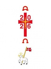 Osterkerze Transfer Osterkirche Alpha + Omega Rot & Gold Lamm / Flagge 2026