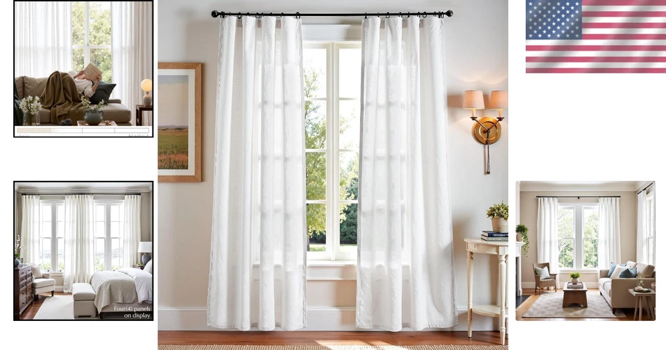 Off White Linen Blend Curtains 84" Length - 2 Panels - Image 2 of 4