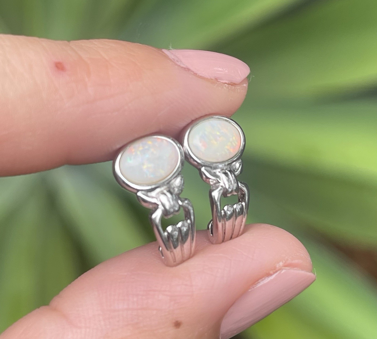 Sterling Silver Natural Solid Opal Stud Earrings - image 1