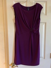 Chaps Sleeveless Dress Fuschia Magenta Rose Pink Side Drape Waist Petite Large