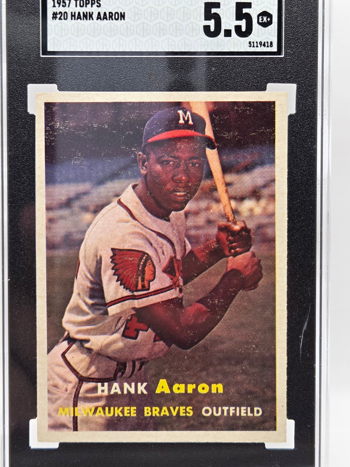 Topps 1957 Hank Aaron #20 Milwaukee Braves SGC 5.5