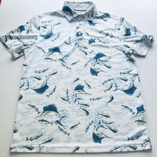 White IZOD Blue Marlin Swordfish Men's Polo Shirt Size Small Summer Beachwear