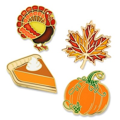 PinMart Thanksgiving Pumpkin Pie Fall Autumn Leaf & Turkey Holiday Lapel Pin Set