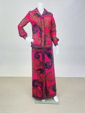 Vintage 1970  s Emilio Pucci for Saks Bright Pink Blouse  Velvet Skirt Set