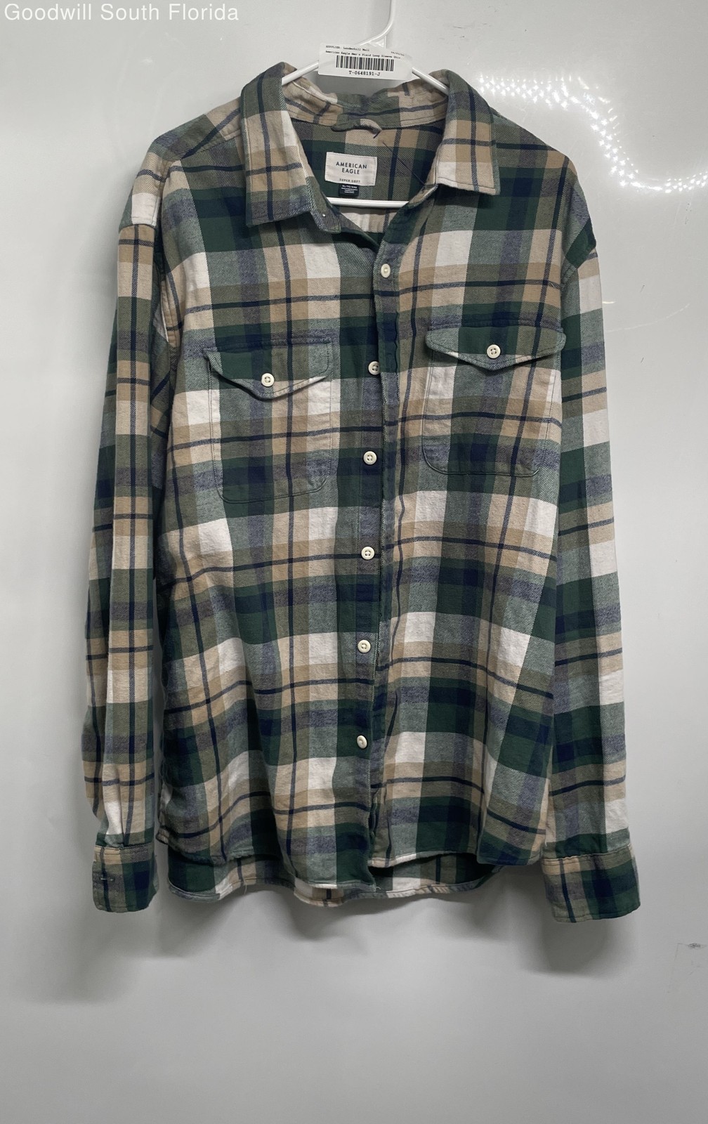 American Eagle Mens Multicolor Plaid Long Sleeve Button-Up Shirt Size XL