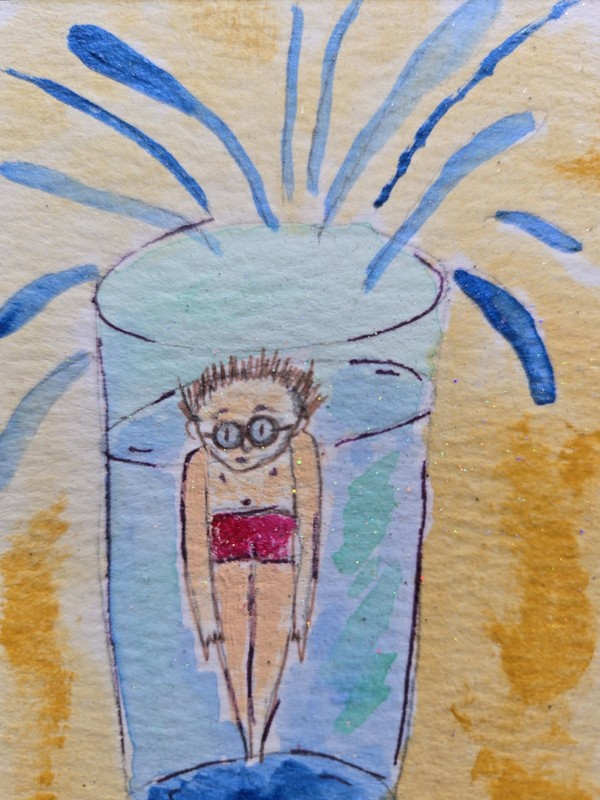 Tiny art. ACEO. Signed 3.5 in X 2.5 in.  Splash Out. It's An Artisan Thing.