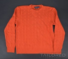 POLO RALPH LAUREN Solid Orange 100 CASHMERE Luxury Cable Knit Sweater - XL