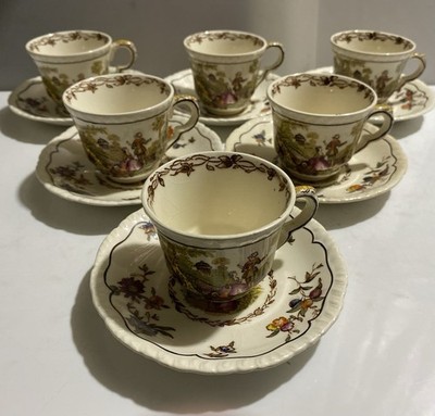 RARE 6 Mason s Watteau Multicolored Demitasse Cups And Saucers England Ironstone