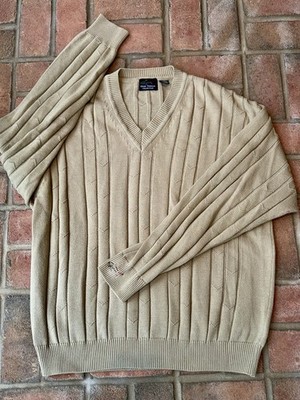 Retired Greg Norman Collection Large Mens V Neck Cable Knit Golf Sweater. Roomy