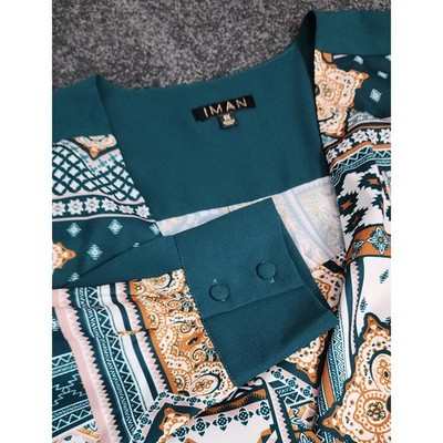 IMAN Global Chic Blouse Top Paisley Print Hi-Low Hem Long Sleeve Green Size 1X