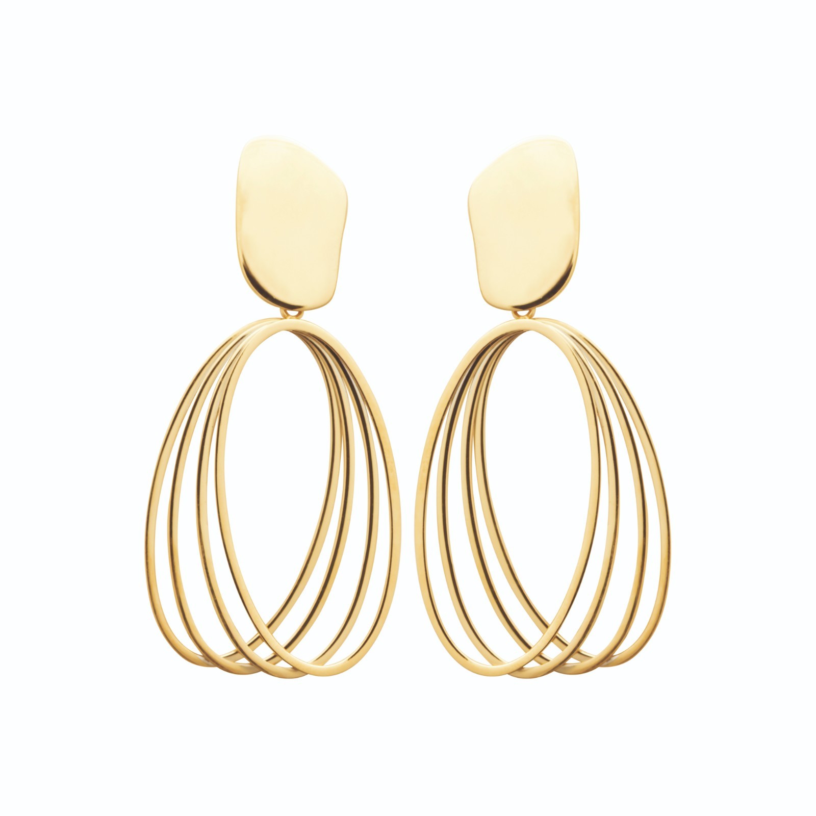 Pendientes Colgantes Dorados Mujer – Acero Inoxidable – 3 Anillos Ovalados