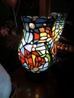 Stained Glass Mosaic Table Lamp w/ Multicolor Shade, Wall Plug-In, Metal — photo 4