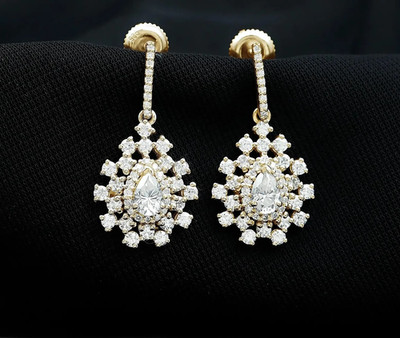 3Ctw Pear Cut Real Moissanite Drop Dangle Earrings 14K Yellow Gold Plated Silver