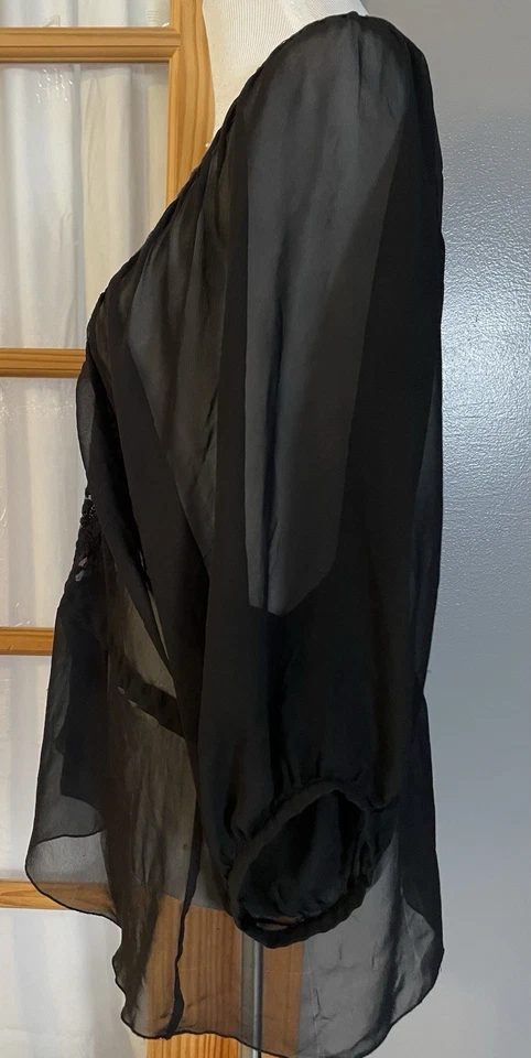 Прелестно Charlie чистый блузка XL черный цветочный вышивка отделки Puff рукав готики - Изображение 3 из 4