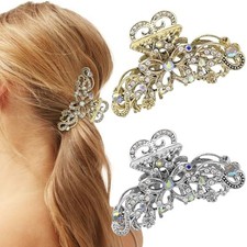 2PCS Fancy Hair Claw Jaw Clips Flowers Hair Claws Vintage Rhinestone Crystal