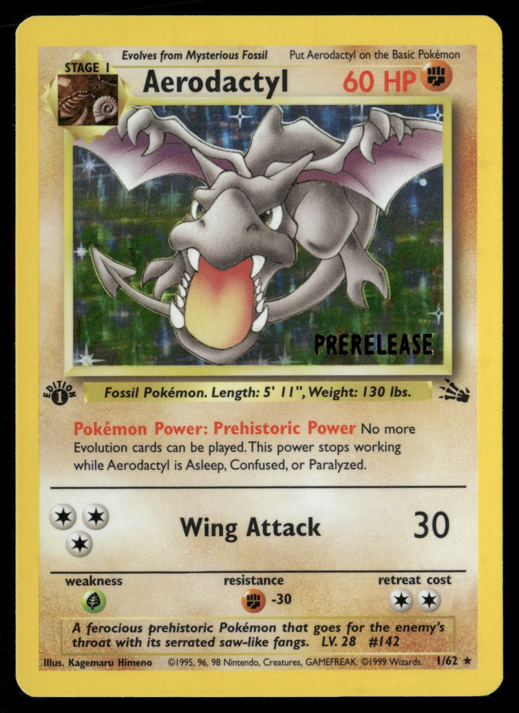 Aerodactyl 1/62 Holo Rare Fossil Pokemon 1st Edition Holo NM/M