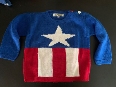 NEW Unisex Childrens Cotton/Poly Blue Red White Patriotic Pullover Sweater  Sz 4