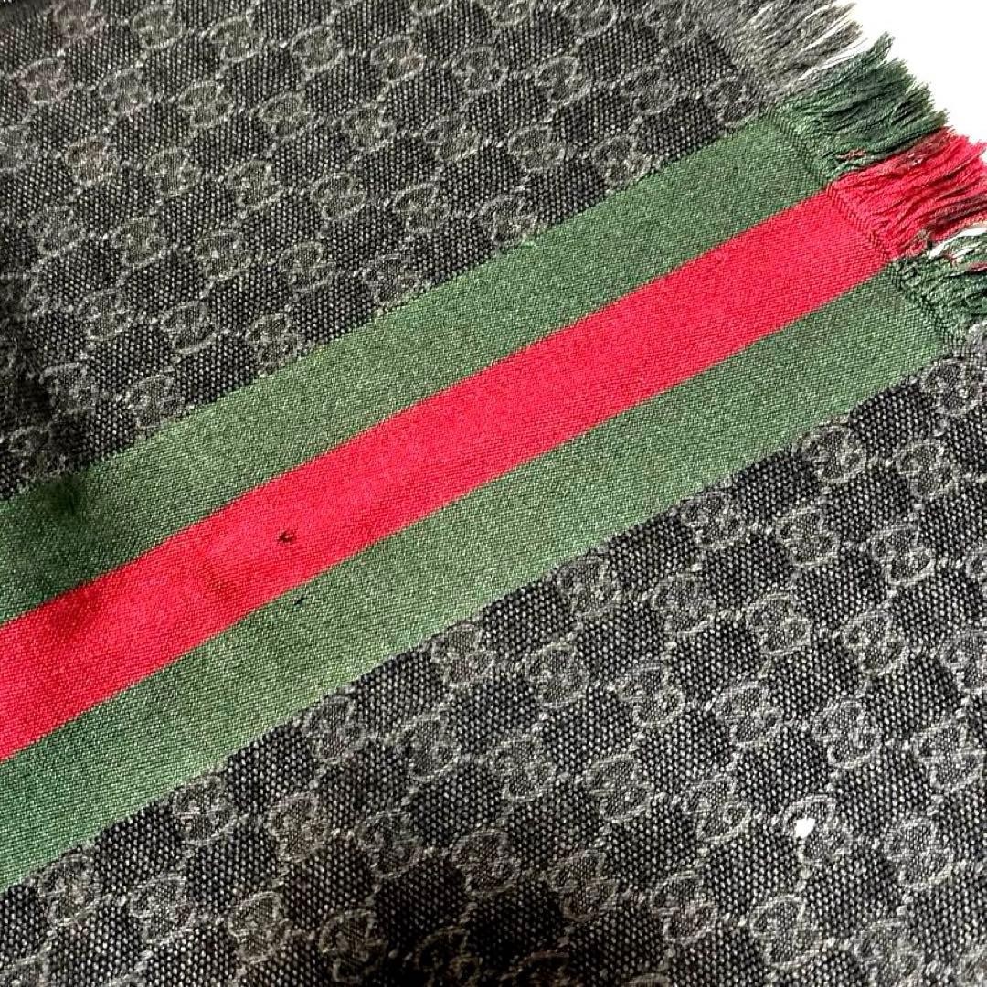 Auth GUCCI GG Pattern Sherry Line Scarf Stole Wool Silk Black Red from japan thumbnail 8