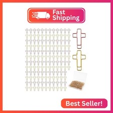 140 Pack Cross Paper Clips, Gold and Rose Gold Mix Bible Paper Clips, Metal Cros