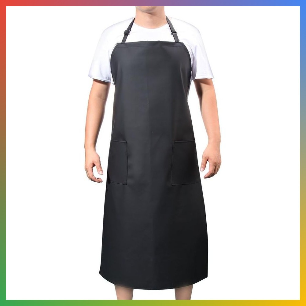 Waterproof Dishwasher Apron Heavy-Duty Vinyl Adjustable 2 Pockets Black
