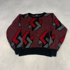 Vintage Knitted Jumper Abstract Patterned Grandad Knit Sweater Men's L