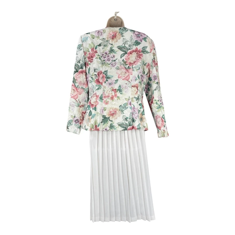Vintage Floral Blazer Skirt Suit Women 90s Cottage Feminine Artsy Pleated Siz 12 - Image 2 of 4