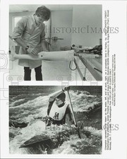 1985 Press Photo Canoeist David Hearn working on prosthetic limb, Fairfax, VA