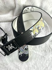 New Ed Hardy Men's Bonded Leather Belt 36 Dragon Heart Skull Koi Tattoos Studs