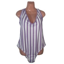 Kona Sol One Piece Bathing Suit Size XL Purple White Stripped Swimwear