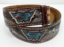 Vintage Biker Belt Mens 30 Tooled Brown Leather Western Belt Eagle Butterfly 80s