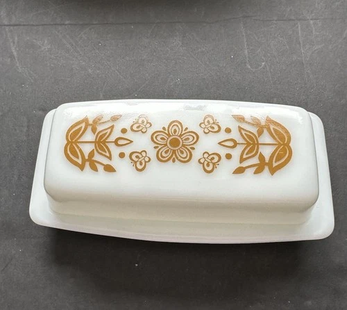 Vintage Pyrex Butterfly Gold Butter Dish Milk Glass