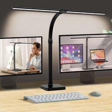 LED Desk Lamp for Home Office, Double Head 24W with Base, Black-Desktop