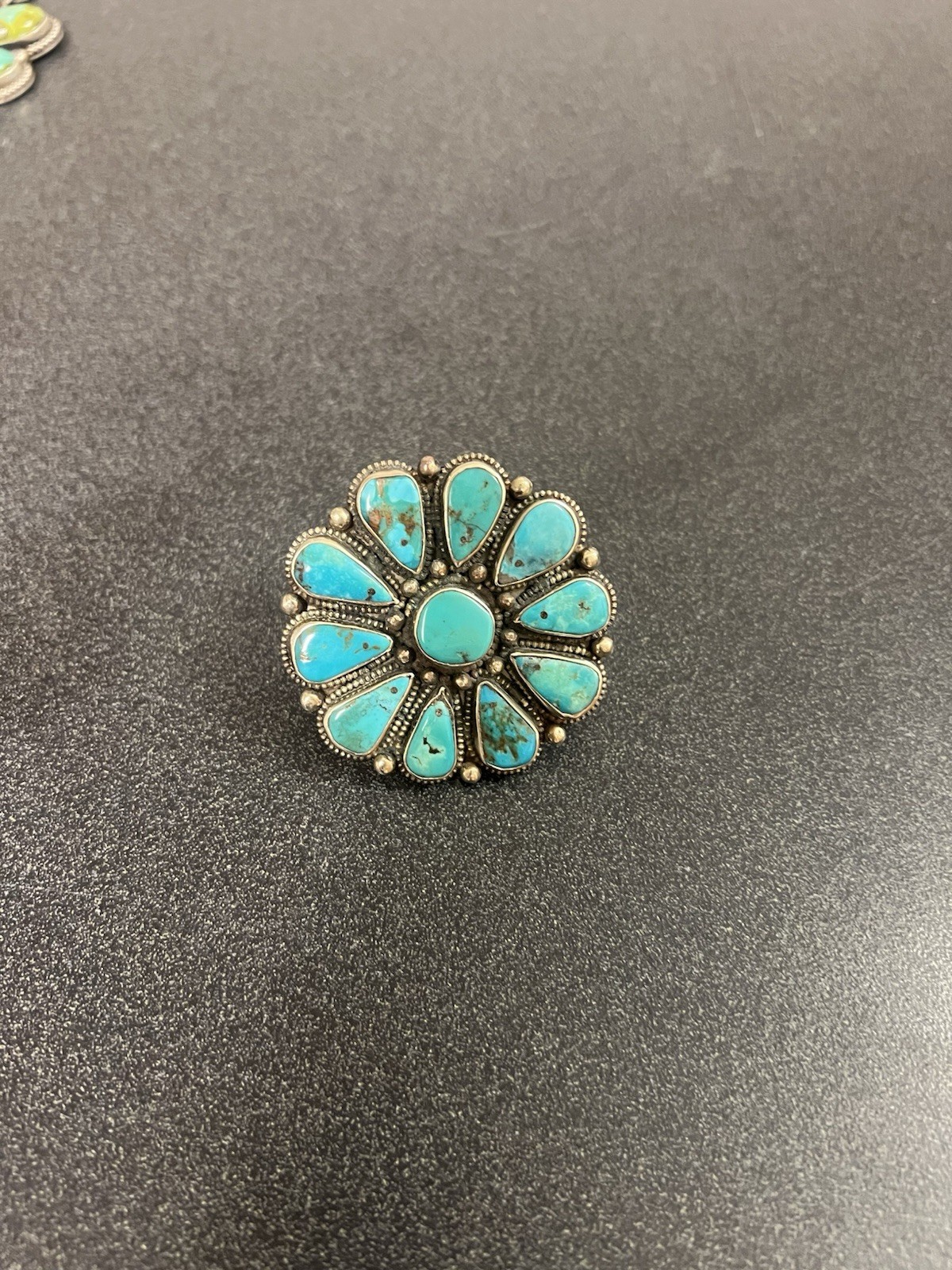 Large Turquoise Adjustable Cluster Ring - image 1