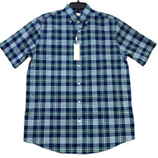 Roundtree Yorke Gold Label Non-Iron Short Sleeve Shirt S Navy Plaid NWT 69 New