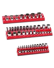 Uimoso Magnetic Socket Organizer Set 3PCS Magnetic Socket Trays Red for SAE