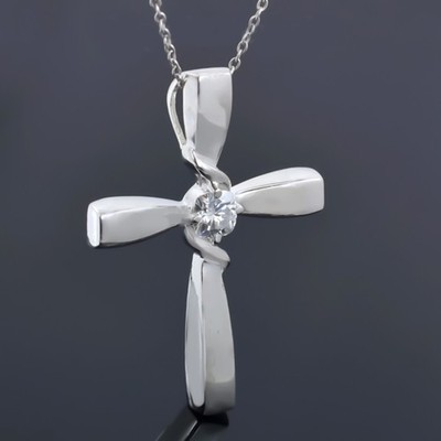 Certified 1.30 Ct E Color Diamond Cross Pendant in 925 Sterling Anniversary Gift