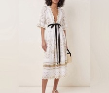 Loveshack Fancy Augusta Eyelet Lace Ribbon Ivory White Dress size 6 NWT!